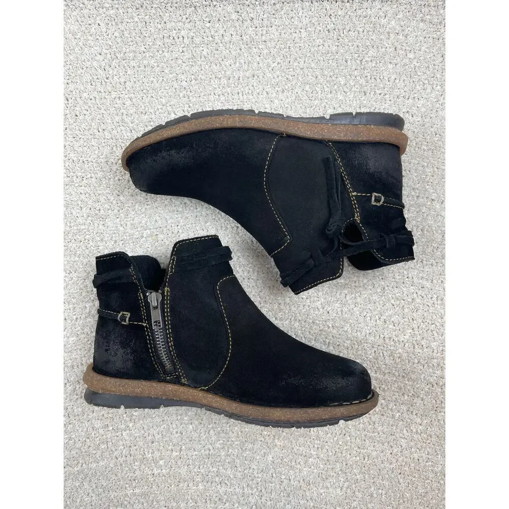 BORN Women's 6 Wynter Black Distressed Suede Leather Comfort Booties BR0017409